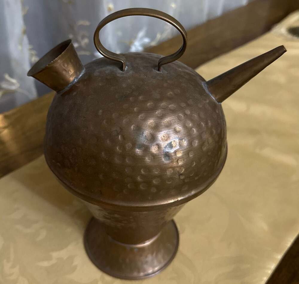 Tinned‎ Copper Hand-Hammered Teapot with Flared Rim